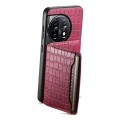 For OnePlus 11 Crocodile Texture Card Bag Design Full Coverage Phone Case(Red)