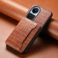For OPPO Reno10 5G Global Crocodile Texture Card Bag Design Full Coverage Phone Case(Brown)