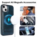 For iPhone 15 Retro Leather Invisible Stand MagSafe Phone Case(Blue)