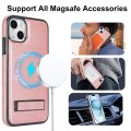 For iPhone 15 Retro Leather Invisible Stand MagSafe Phone Case(Rose Gold)