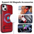 For iPhone 14 Plus Retro Leather Invisible Stand MagSafe Phone Case(Red)