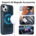 For iPhone 14 Plus Retro Leather Invisible Stand MagSafe Phone Case(Blue)