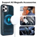 For iPhone 11 Pro Max Retro Leather Invisible Stand MagSafe Phone Case(Blue)