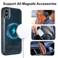 For iPhone X / XS Retro Leather Invisible Stand MagSafe Phone Case(Blue)