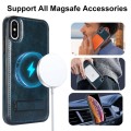 For iPhone XS Max Retro Leather Invisible Stand MagSafe Phone Case(Blue)