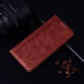 For iPhone 15 Plus Frosted Business Magnetic Horizontal Flip PU Phone Case(Brown)