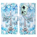For OPPO Reno11 5G Global Colored Drawing Pattern Plain Weave Leather Phone Case(Tower Butterfly)