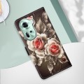 For OPPO Reno11 5G Global Colored Drawing Pattern Plain Weave Leather Phone Case(Roses On Black)