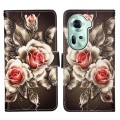 For OPPO Reno11 5G Global Colored Drawing Pattern Plain Weave Leather Phone Case(Roses On Black)