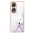 For Honor 90 5G Marble Pattern IMD Card Slot Phone Case(White Purple)