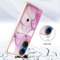 For Honor X7 Marble Pattern IMD Card Slot Phone Case(Pink Purple Gold)