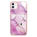 For iPhone 11 Marble Pattern IMD Card Slot Phone Case(Pink Purple Gold)