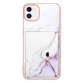 For iPhone 11 Marble Pattern IMD Card Slot Phone Case(White Purple)