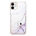 For iPhone 12 / 12 Pro Marble Pattern IMD Card Slot Phone Case(White Purple)