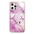 For iPhone 12 Pro Max Marble Pattern IMD Card Slot Phone Case(Pink Purple Gold)