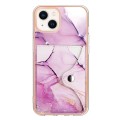 For iPhone 13 Marble Pattern IMD Card Slot Phone Case(Pink Purple Gold)