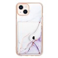 For iPhone 15 Plus Marble Pattern IMD Card Slot Phone Case(White Purple)