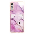 For LG Velvet 5G / 4G Marble Pattern IMD Card Slot Phone Case(Pink Purple Gold)