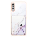 For LG Velvet 5G / 4G Marble Pattern IMD Card Slot Phone Case(White Purple)