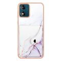 For Motorola Moto E13 Marble Pattern IMD Card Slot Phone Case(White Purple)