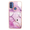 For Motorola Moto E20 / E30 / E40 Marble Pattern IMD Card Slot Phone Case(Pink Purple Gold)