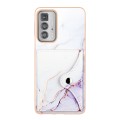 For Motorola Edge 20 Pro Marble Pattern IMD Card Slot Phone Case(White Purple)