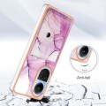 For OPPO Reno10 5G Global Marble Pattern IMD Card Slot Phone Case(Pink Purple Gold)