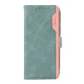 For iPhone 15 Pro Max ABEEL Color Block Magnetic RFID Leather Phone Case(Cyan-Pink)