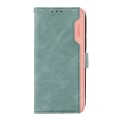 For iPhone 15 Pro ABEEL Color Block Magnetic RFID Leather Phone Case(Cyan-Pink)