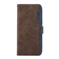 For iPhone 15 ABEEL Color Block Magnetic RFID Leather Phone Case(Brown-Blue)