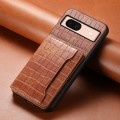 For Google Pixel 8a Crocodile Texture Card Bag Design Full Coverage Phone Case(Brown)