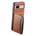 For Google Pixel 7a Crocodile Texture Card Bag Design Full Coverage Phone Case(Brown)