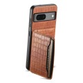 For Google Pixel 7 5G Crocodile Texture Card Bag Design Full Coverage Phone Case(Brown)