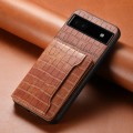 For Google Pixel 6a Crocodile Texture Card Bag Design Full Coverage Phone Case(Brown)