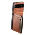 For Google Pixel 6a Crocodile Texture Card Bag Design Full Coverage Phone Case(Brown)