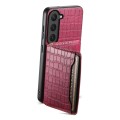 For Samsung Galaxy S23 5G Crocodile Texture Card Bag Design Full Coverage Phone Case(Red)