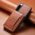 For Sony Xperia 5 IV Crocodile Texture Card Bag Design Full Coverage Phone Case(Brown)