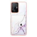 For Xiaomi 11T / 11T Pro Marble Pattern IMD Card Slot Phone Case(White Purple)