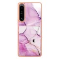 For Sony Xperia 1 IV Marble Pattern IMD Card Slot Phone Case(Pink Purple Gold)
