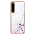 For Sony Xperia 1 IV Marble Pattern IMD Card Slot Phone Case(White Purple)