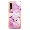 For Sony Xperia 5 IV Marble Pattern IMD Card Slot Phone Case(Pink Purple Gold)