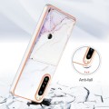 For Sony Xperia 5 IV Marble Pattern IMD Card Slot Phone Case(White Purple)