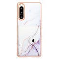For Sony Xperia 5 IV Marble Pattern IMD Card Slot Phone Case(White Purple)