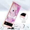 For Google Pixel 6a Marble Pattern IMD Card Slot Phone Case(Pink Purple Gold)