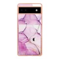 For Google Pixel 6a Marble Pattern IMD Card Slot Phone Case(Pink Purple Gold)