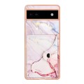 For Google Pixel 6a Marble Pattern IMD Card Slot Phone Case(Rose Gold)
