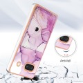 For Google Pixel 7a Marble Pattern IMD Card Slot Phone Case(Pink Purple Gold)