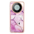 For Huawei Mate 60 Pro Marble Pattern IMD Card Slot Phone Case(Pink Purple Gold)