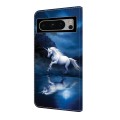 For Google Pixel 7a Crystal Painted Leather Phone case(White Horse)