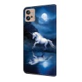 For Motorola Moto G22 Crystal Painted Leather Phone case(White Horse)
